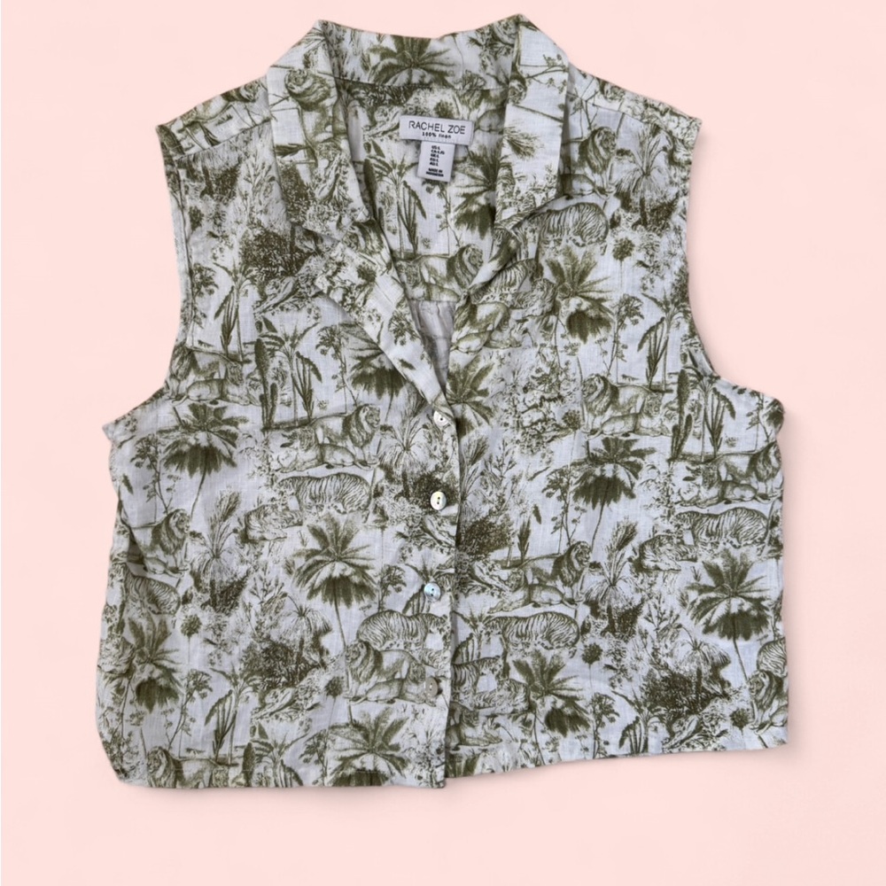 Rachel Zoe Olive and White Tropical Vest